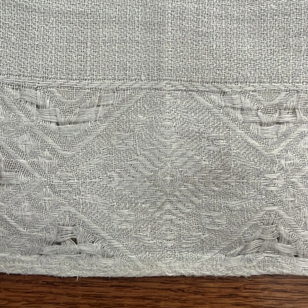 Vintage White Table Runner, Embroidered Needlepoint, 24.5